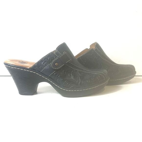 Sofft Womens 7.5 M Navy Blue Textured Floral Leather Slip On Comfort Casual Mule - Picture 4 of 11